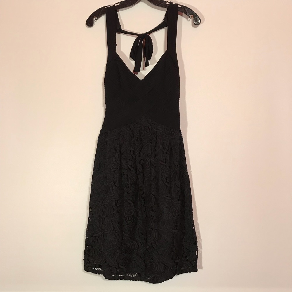 BCBGMAXAZRIA Black Crochet Halter Cocktail Dress - Picture 2 of 8